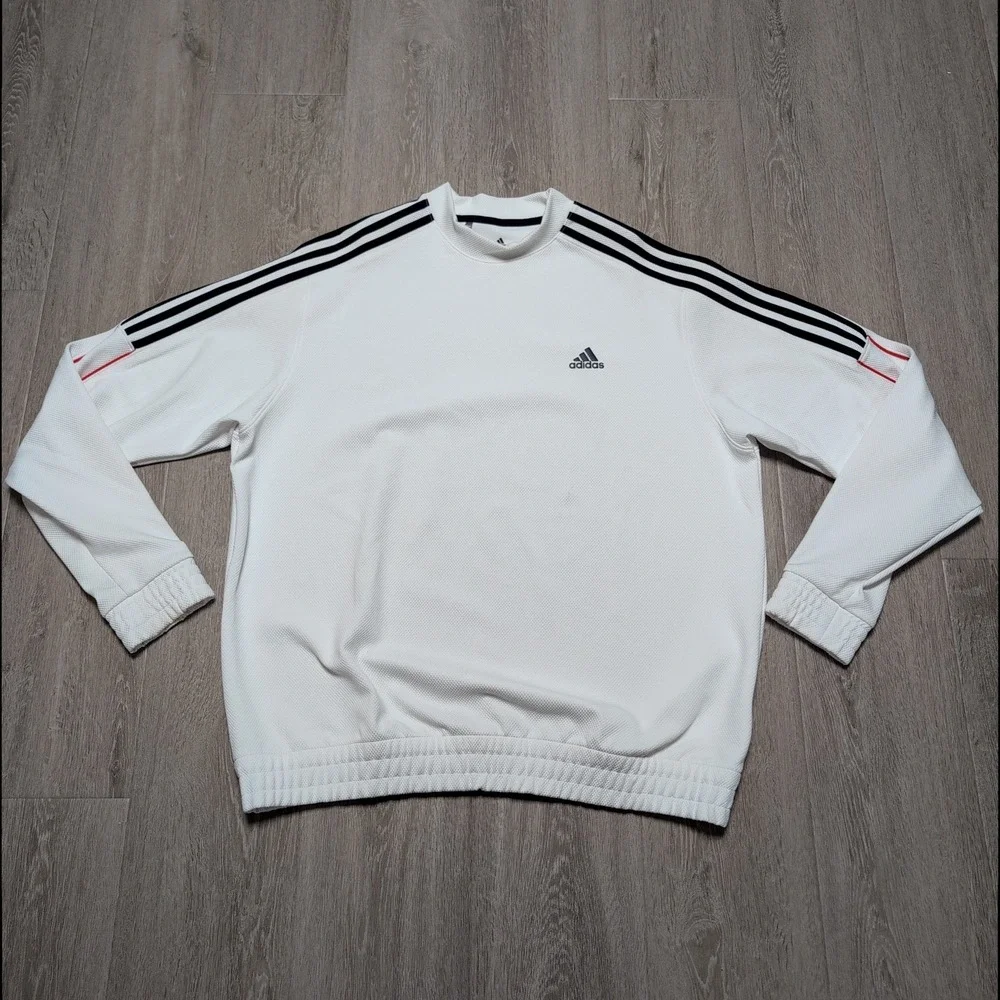 Adidas USA Golf White Pullover Sweatshirt‎ Men's Large Three Stripe Blue Red
